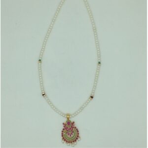 Red,Green Cz Pendent Set With 1 Line White Pearls Mala JPS0839