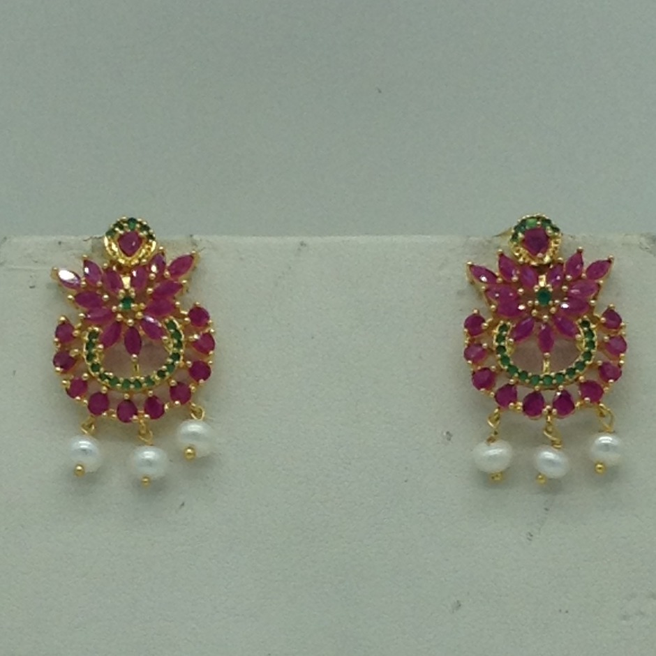 Red,Green Cz Pendent Set With 1 Line White Pearls Mala JPS0839