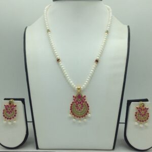 Red,Green Cz Pendent Set With 1 Line White Pearls Mala JPS0839