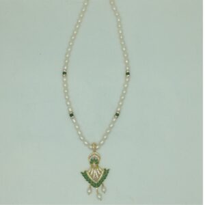 White,Green Cz Pendent Set With 1 Line White Pearls Mala JPS0838