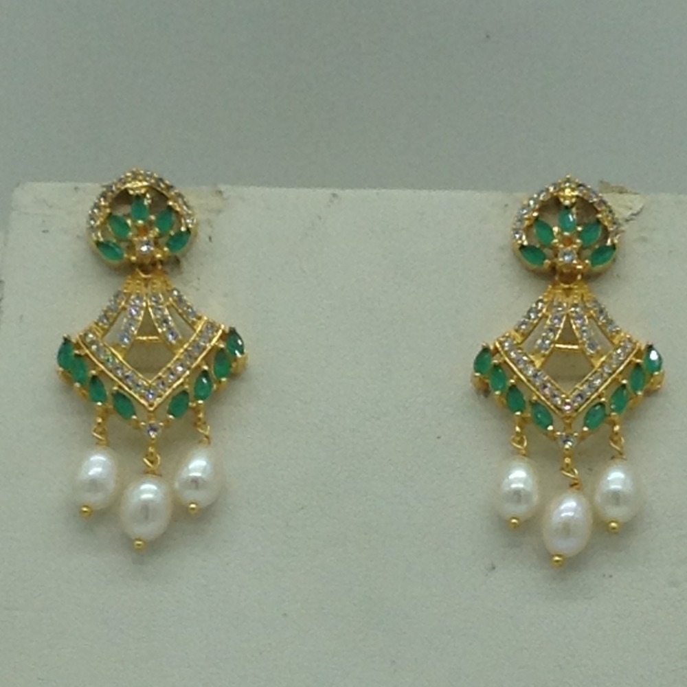 White,Green Cz Pendent Set With 1 Line White Pearls Mala JPS0838
