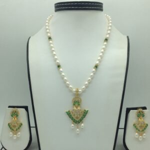 White,Green Cz Pendent Set With 1 Line White Pearls Mala JPS0838