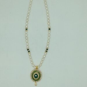 White,Green Cz Pendent Set With 1 Line White Pearls Mala JPS0837