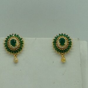White,Green Cz Pendent Set With 1 Line White Pearls Mala JPS0837