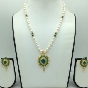White,Green Cz Pendent Set With 1 Line White Pearls Mala JPS0837
