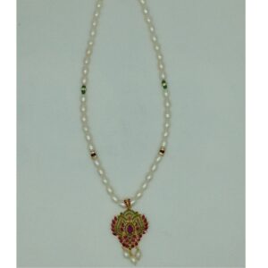 Green,Red Cz Pendent Set With 1 Line White Pearls Mala JPS0836