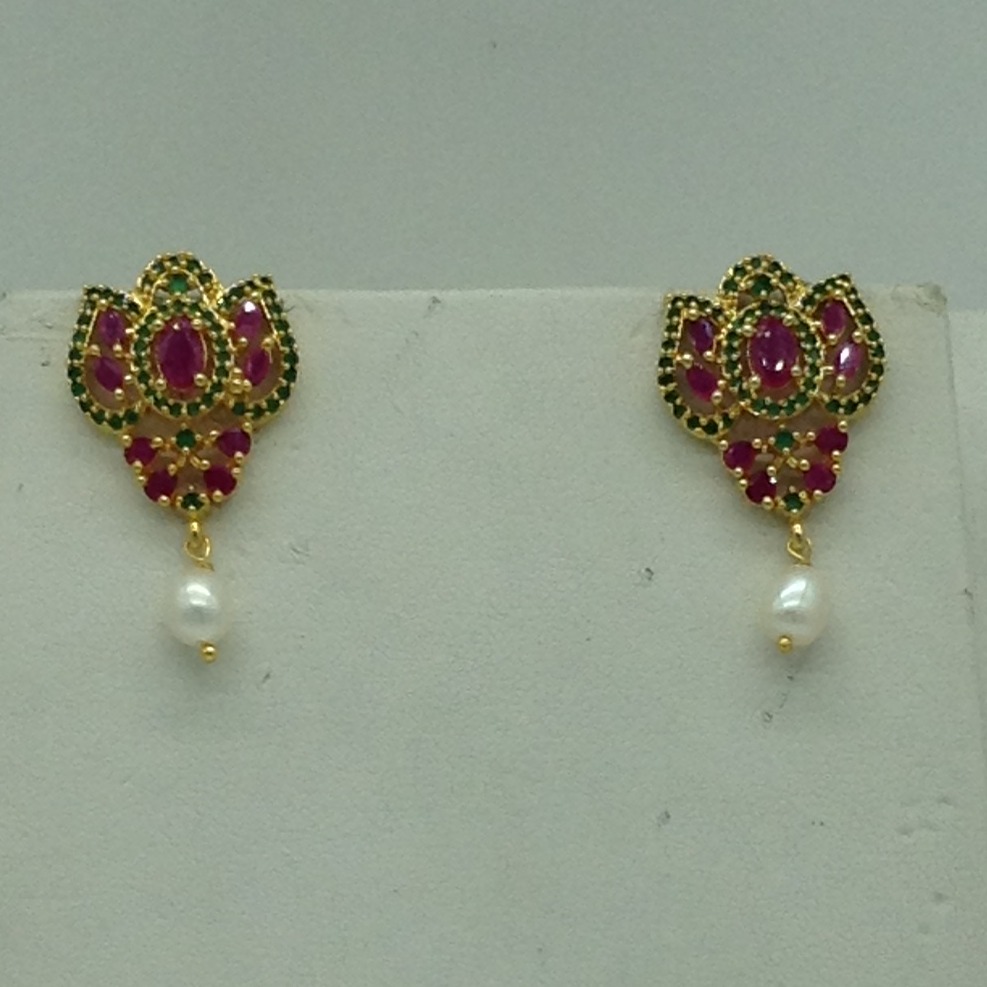 Green,Red Cz Pendent Set With 1 Line White Pearls Mala JPS0836