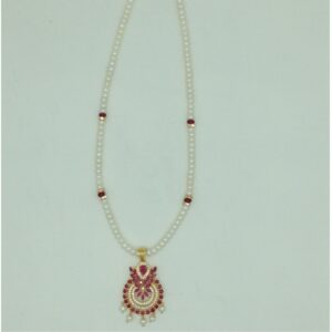 White,Red Cz Pendent Set With 1 Line White Pearls Mala JPS0835