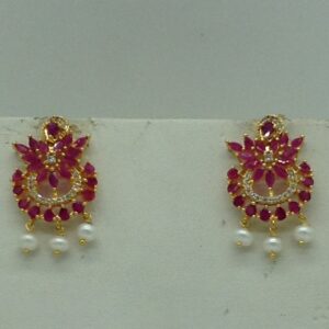 White,Red Cz Pendent Set With 1 Line White Pearls Mala JPS0835