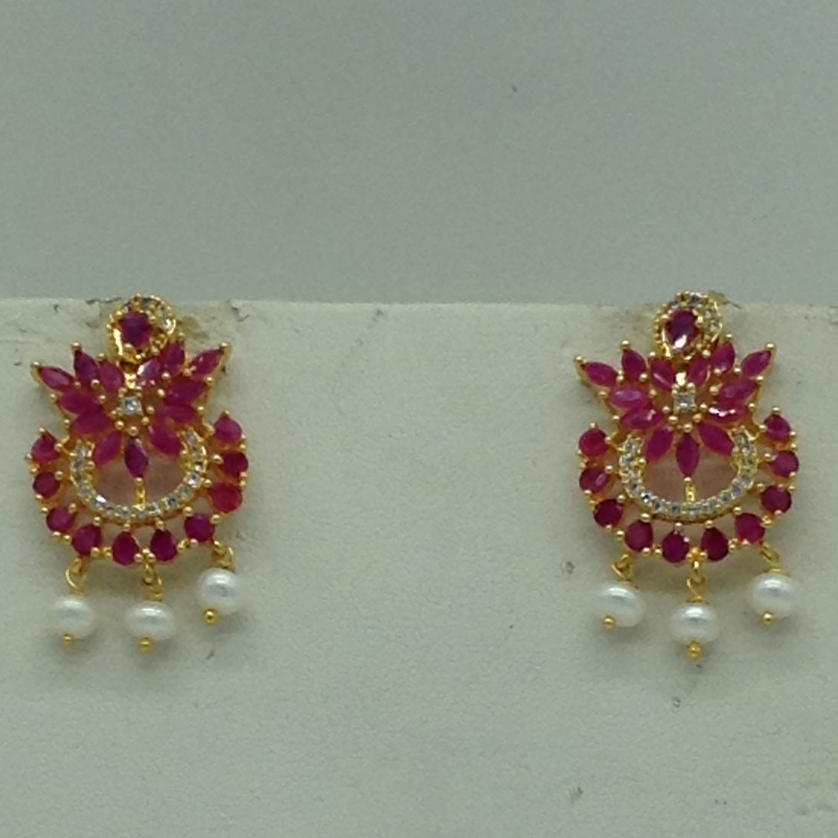 White,Red Cz Pendent Set With 1 Line White Pearls Mala JPS0835