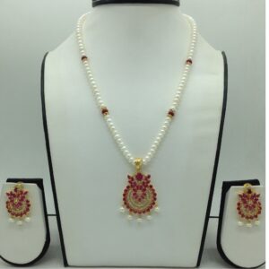 White,Red Cz Pendent Set With 1 Line White Pearls Mala JPS0835