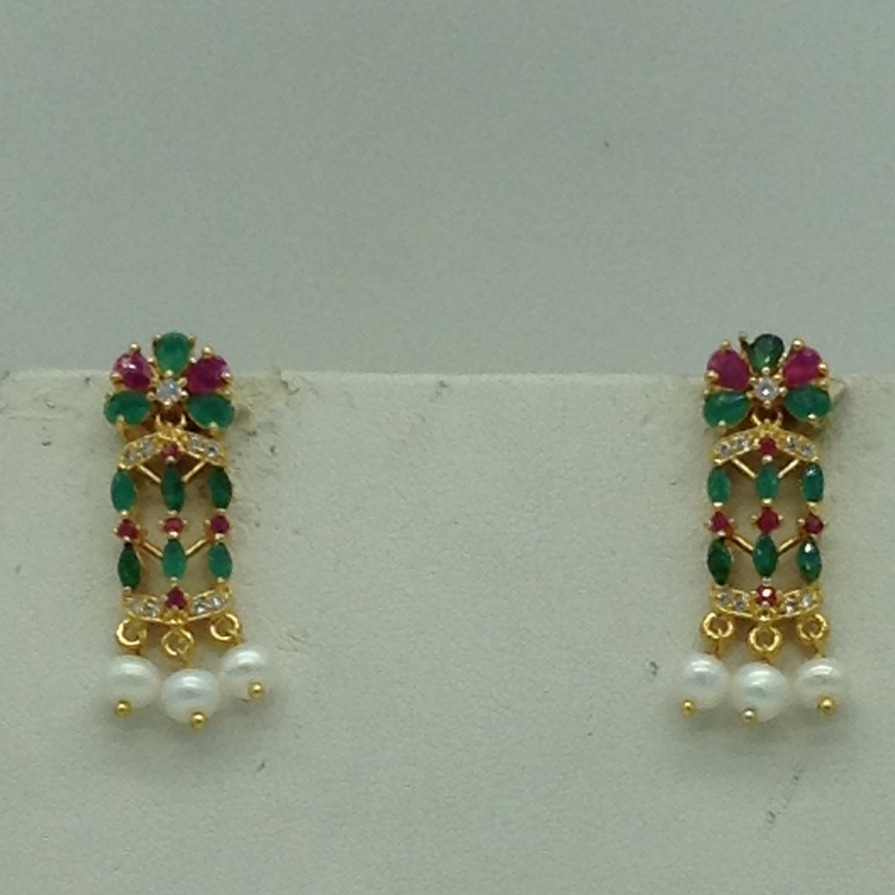 Tricolour Cz Pendent Set With 1 Line White Pearls Mala JPS0834