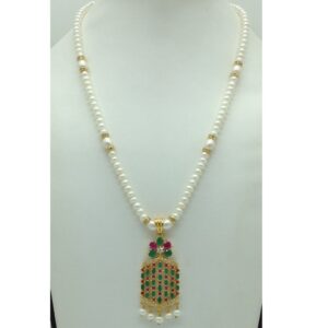 Tricolour Cz Pendent Set With 1 Line White Pearls Mala JPS0834