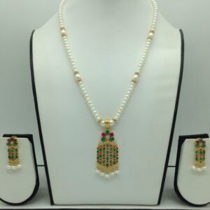 Tricolour Cz Pendent Set With 1 Line White Pearls Mala JPS0834