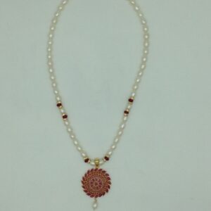 Red Cz Pendent Set With 1 Line White Pearls Mala JPS0833