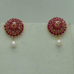 Red Cz Pendent Set With 1 Line White Pearls Mala JPS0833