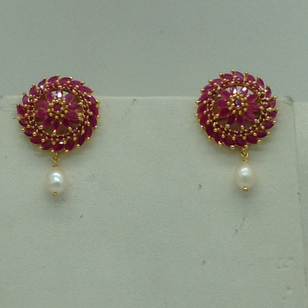 Red Cz Pendent Set With 1 Line White Pearls Mala JPS0833