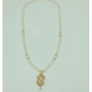 White Cz Pendent Set With 1 Line White Pearls Mala JPS0832