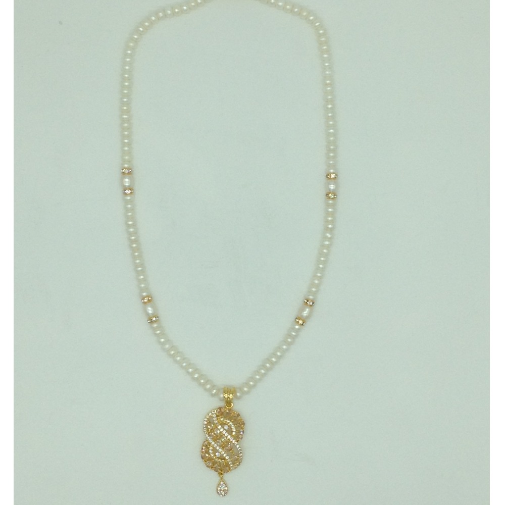 White Cz Pendent Set With 1 Line White Pearls Mala JPS0832