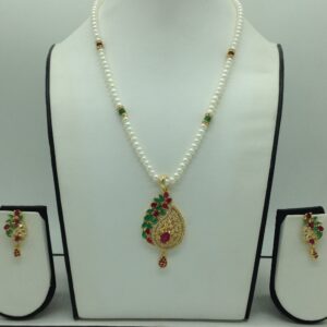 Tricolour Cz Pendent Set With 1 Line White Pearls Mala JPS0830