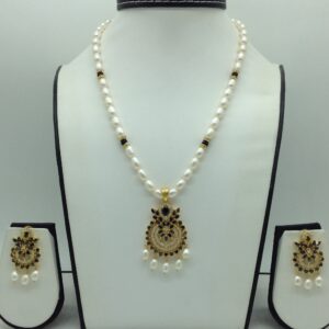 White,Black Cz Pendent Set With 1 Line White Pearls Mala JPS0829