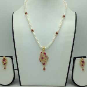 White,Red Cz Pendent Set With 1 Line White Pearls Mala JPS0828