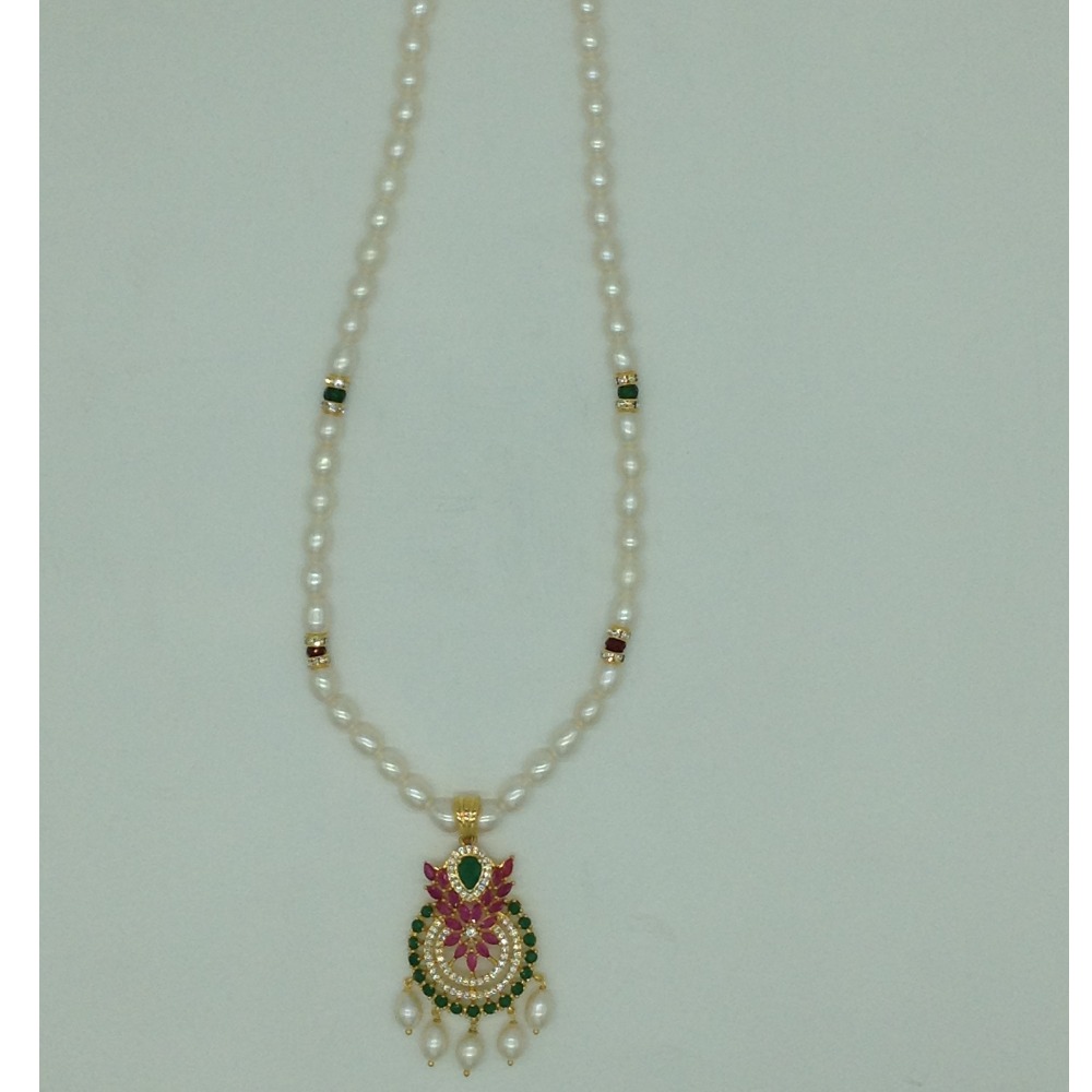 Tricolour Cz Pendent Set With 1 Line White Pearls Mala JPS0826 - Image 4