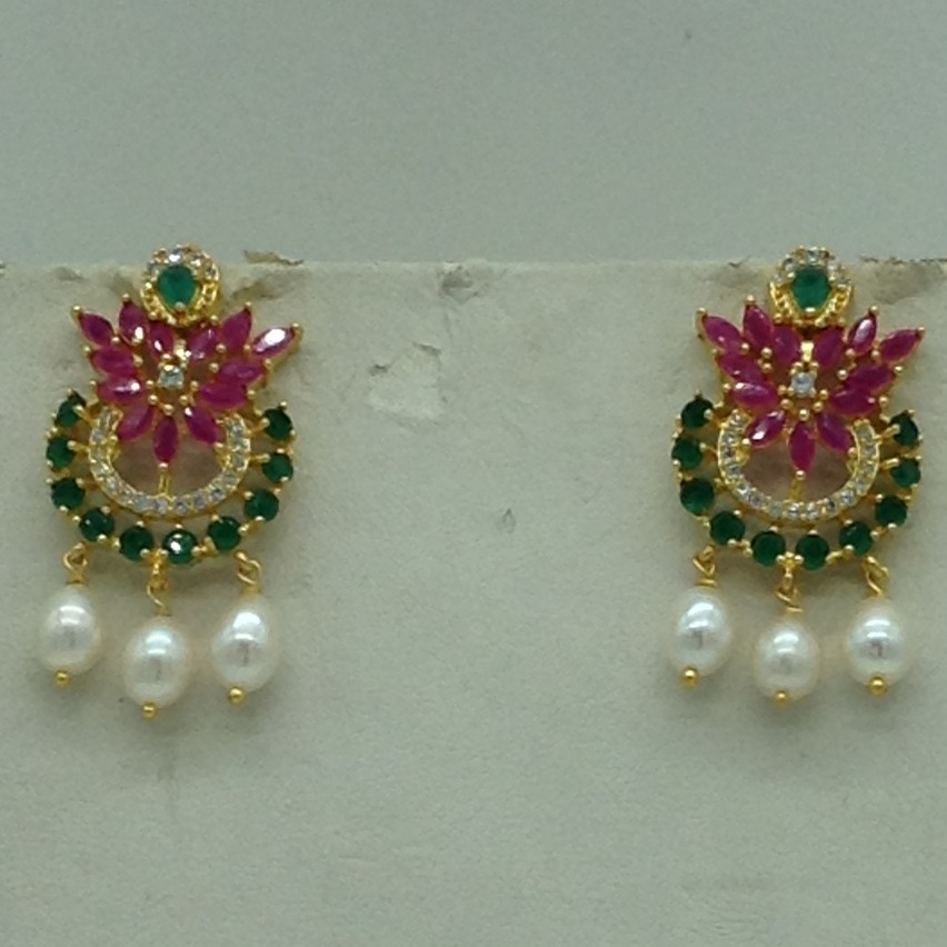 Tricolour Cz Pendent Set With 1 Line White Pearls Mala JPS0826 - Image 3