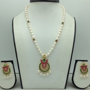 Tricolour Cz Pendent Set With 1 Line White Pearls Mala JPS0826