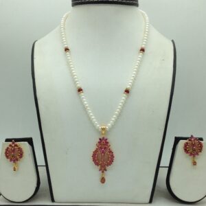 Red Cz Pendent Set With 1 Line White Pearls Mala JPS0825