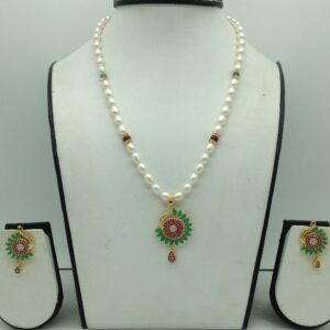 Tricolour Cz Pendent Set With 1 Line White Pearls Mala JPS0823