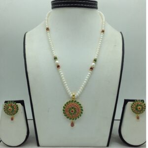 Red,Green Cz Pendent Set With 1 Line White Pearls Mala JPS0822