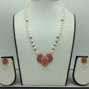 Red Cz Pendent Set With 1 Line White Pearls Mala JPS0820