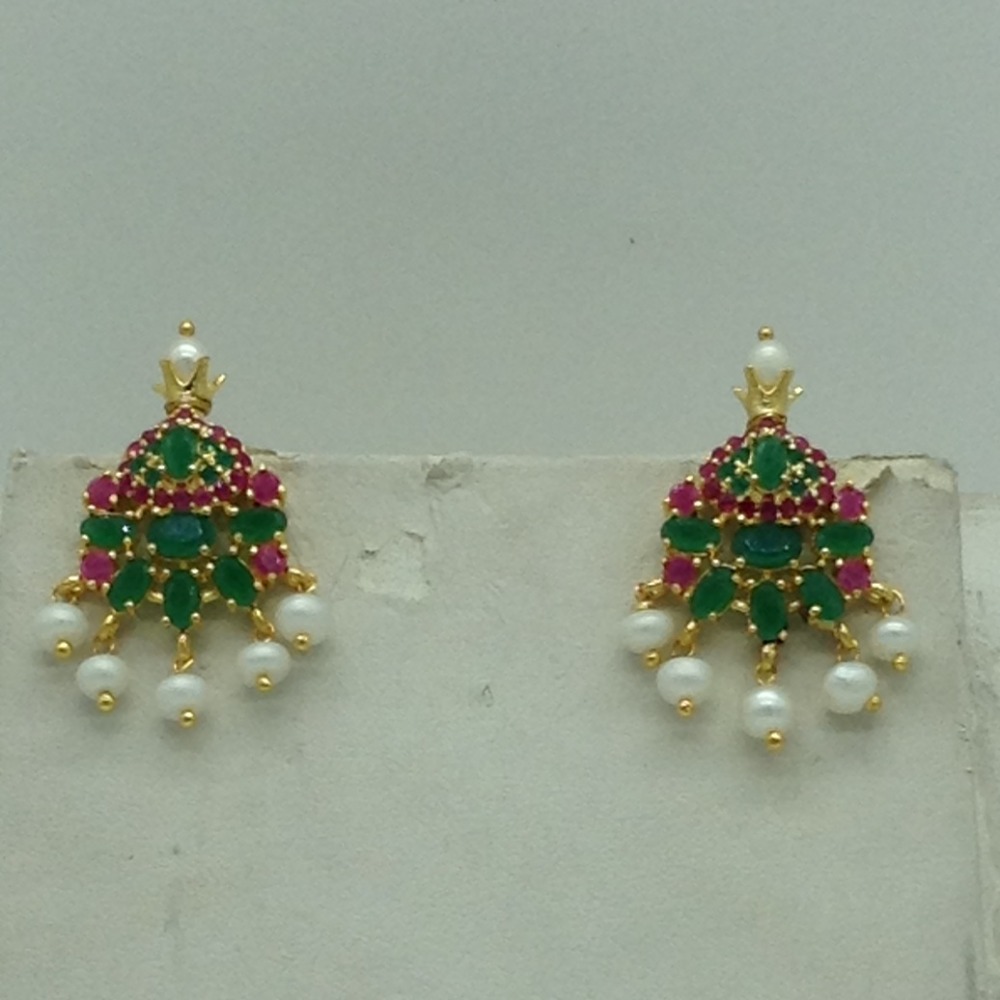 Red,GreenCz Pendent Set With 2 Line White Pearls Mala JPS0819 - Image 3