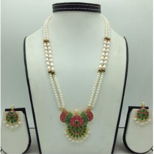 Red,GreenCz Pendent Set With 2 Line White Pearls Mala JPS0819