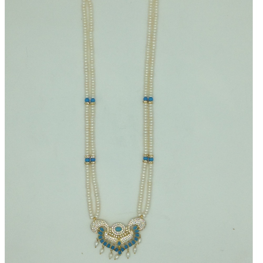 White Cz,Turquoise Pendent Set With 2 Line White Pearls Mala JPS0818 - Image 4