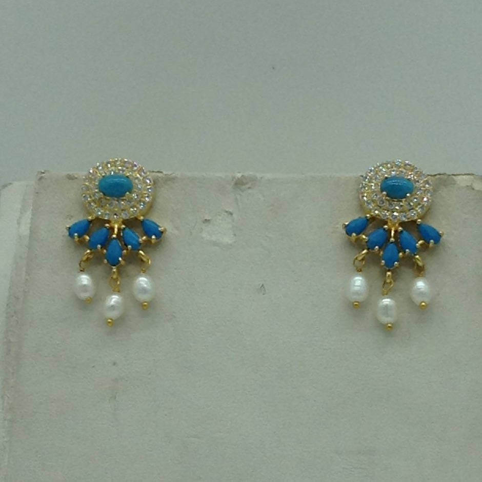 White Cz,Turquoise Pendent Set With 2 Line White Pearls Mala JPS0818 - Image 3