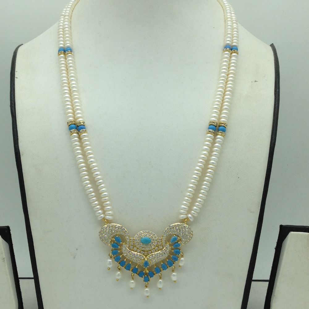 White Cz,Turquoise Pendent Set With 2 Line White Pearls Mala JPS0818 - Image 2
