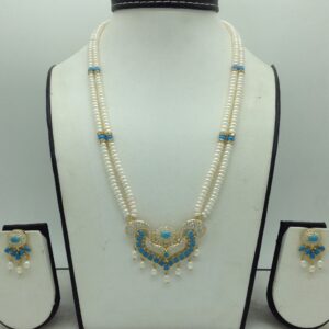White Cz,Turquoise Pendent Set With 2 Line White Pearls Mala JPS0818