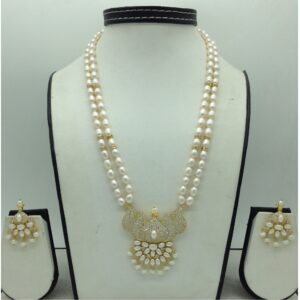 White Cz Pendent Set With 2 Line White Pearls Mala JPS0816