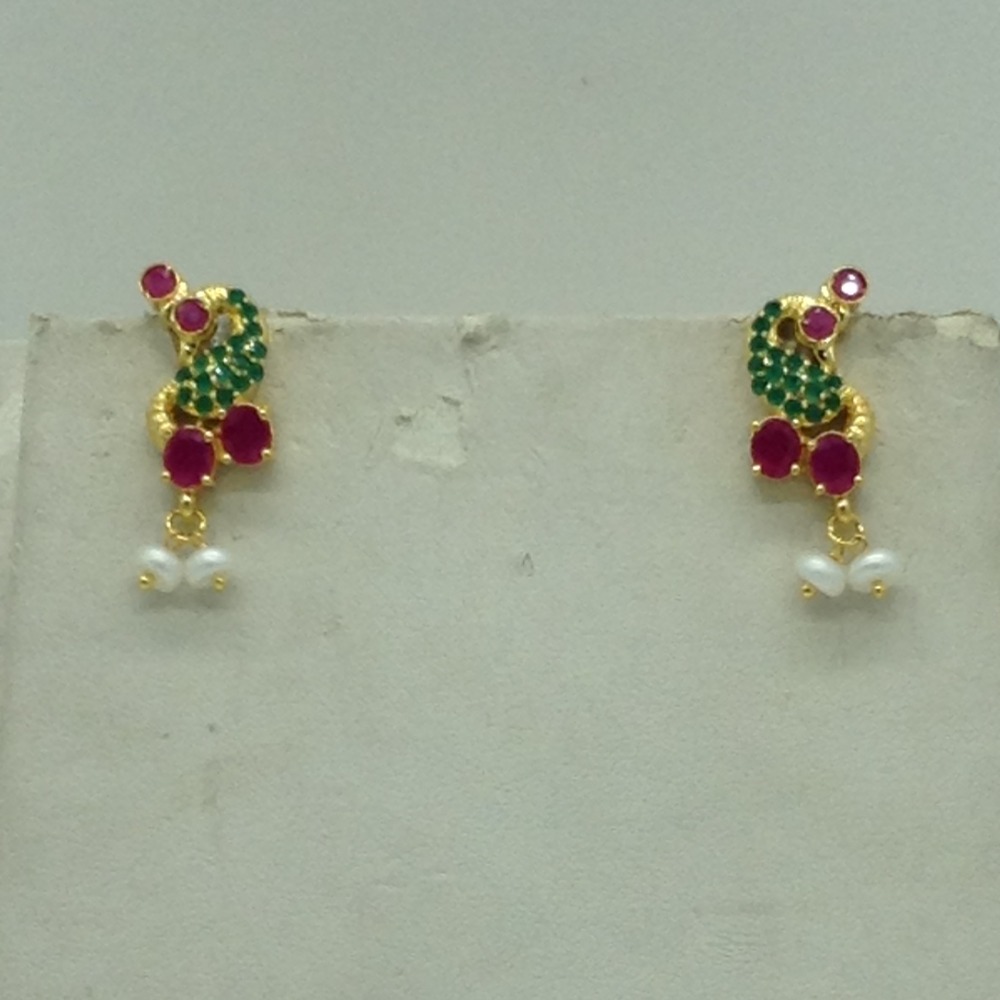 Red,Green Cz Pendent Set With 2 Line White Pearls Mala JPS0814 - Image 3