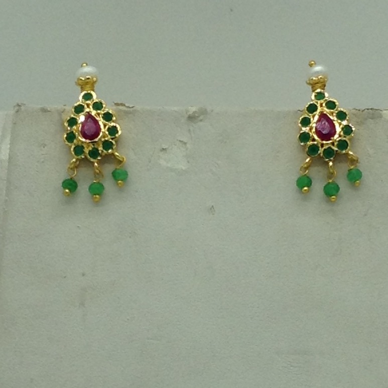 Red,Green Cz Pendent Set With 2 Line White Pearls Mala JPS0812 - Image 3