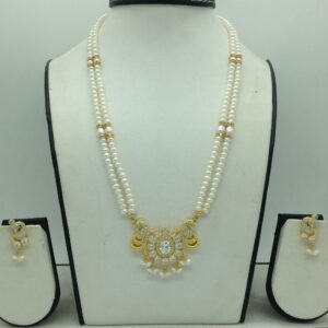 White Cz Pendent Set With 2 Line White Pearls Mala JPS0811