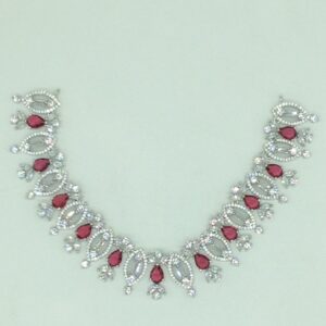 White,Maroon CZ Necklace Set JNC0222