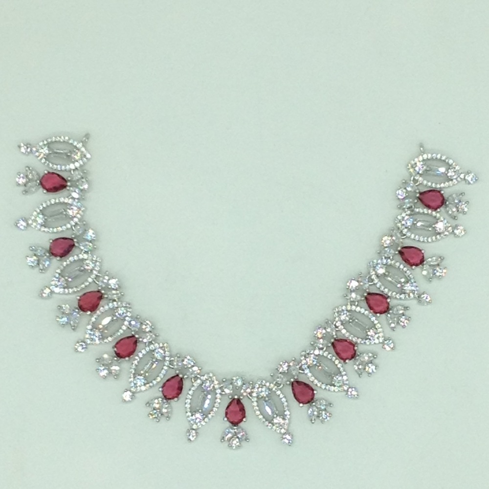 White,Maroon CZ Necklace Set JNC0222