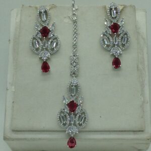 White,Maroon CZ Necklace Set JNC0222