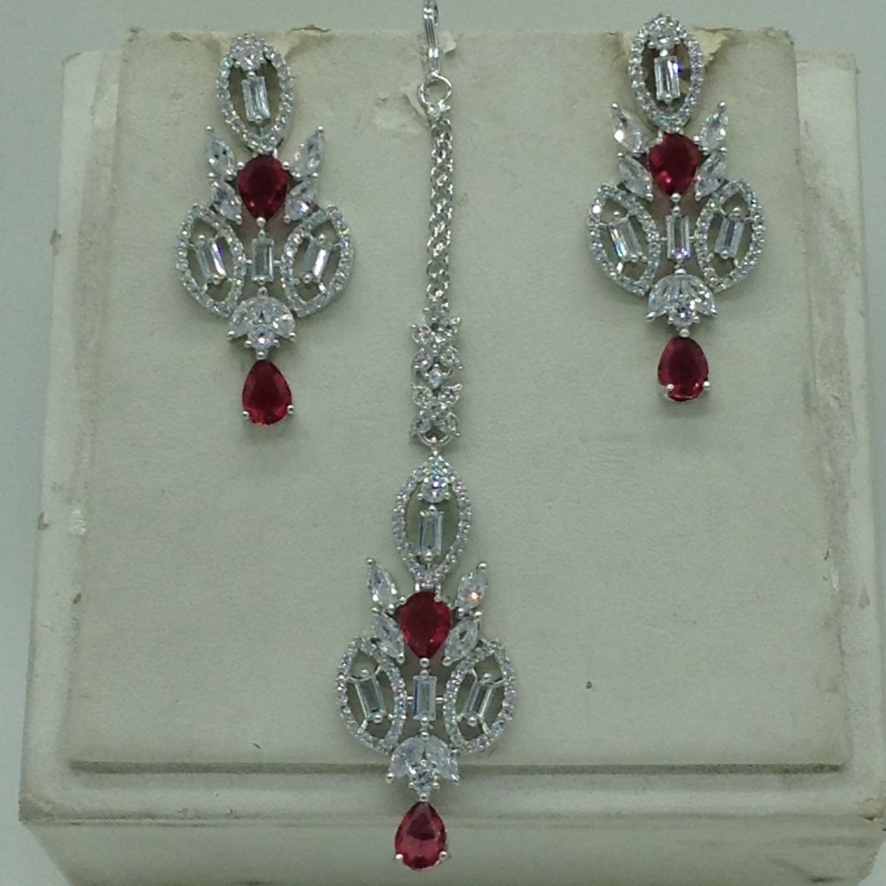 White,Maroon CZ Necklace Set JNC0222