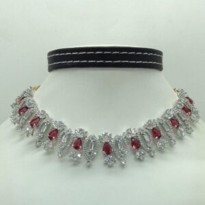 White,Maroon CZ Necklace Set JNC0222
