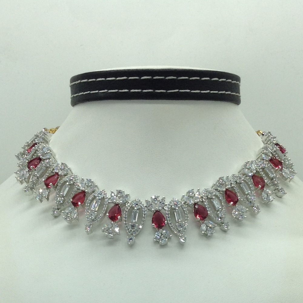 White,Maroon CZ Necklace Set JNC0222