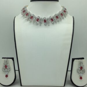 White,Maroon CZ Necklace Set JNC0222